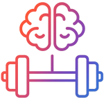 Gradient icon of a brain and dumbbells on a white background, depicting health boost from ice baths or cold plunges