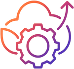 Gradient icon of a gear with an upward arrow on a white background for metabolic health boost