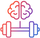 Gradient icon of a brain and dumbbells on a white background, depicting health boost from ice baths or cold plunges