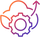 Gradient icon of a gear with an upward arrow on a white background for metabolic health boost